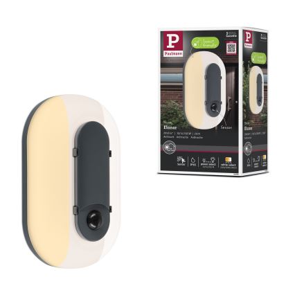 Paulmann 94958 - LED/18,5W IP65 Reguliuojamas lauko sieninis šviestuvas su judesio ir sumrėkimo jutikliu ELUNOR 230V 2200/3000/4000K antracitas
