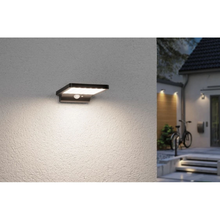Paulmann 95393 - LED/4W IP44 Pritemdomas saulės energijos sieninis šviestuvas su jutikliu SOLVEIG 3,7V 2000 mAh