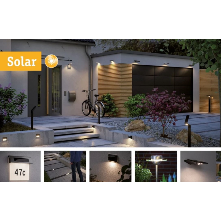 Paulmann 95393 - LED/4W IP44 Pritemdomas saulės energijos sieninis šviestuvas su jutikliu SOLVEIG 3,7V 2000 mAh
