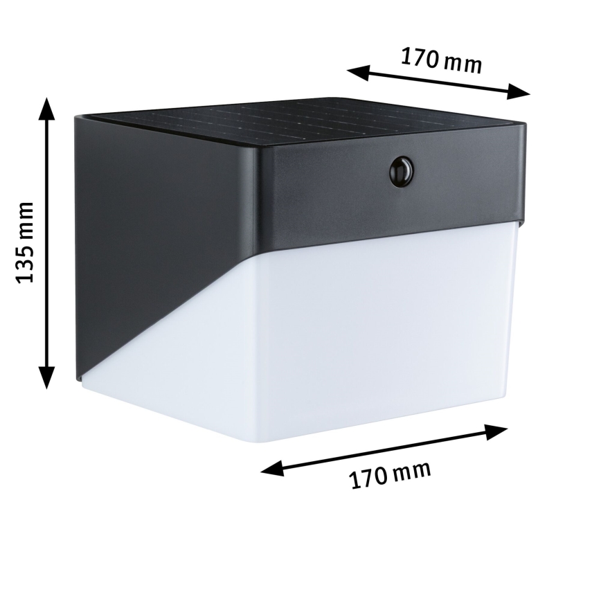 Paulmann 95746 - LED/2,3W IP44 Saulės energija maitinamas sieninis šviestuvas su jutikliu EILEEN 3,7/230V 4000 mAh juodas