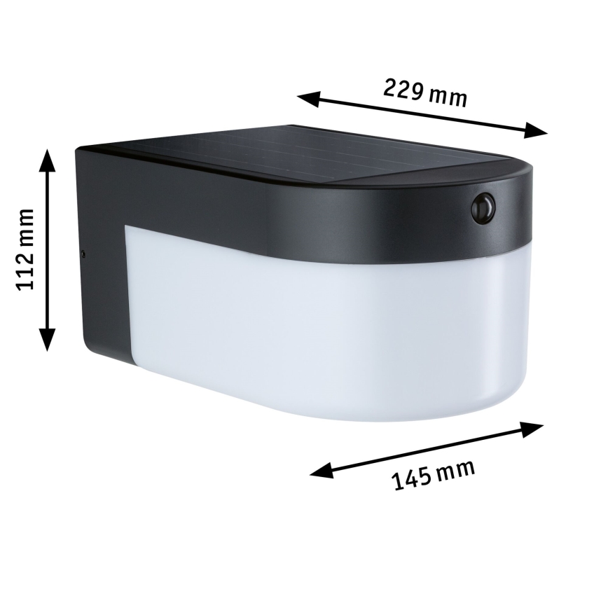 Paulmann 95747 - LED/2,3W IP44 Saulės sieninis šviestuvas su jutikliu CALYNE 3,7/230V 4000 mAh juoda