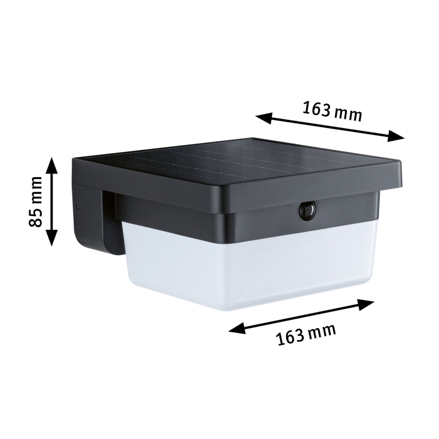 Paulmann 95748 - LED/2,3W IP44 Saulės sieninis šviestuvas su jutikliu ISLEEN 3,7/230V 4000 mAh juodas