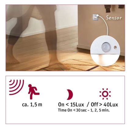 Paulmann  93134 - LED/1,2W Laiptinės šviestuvai su jutikliu EDGE 230V matinis chromas