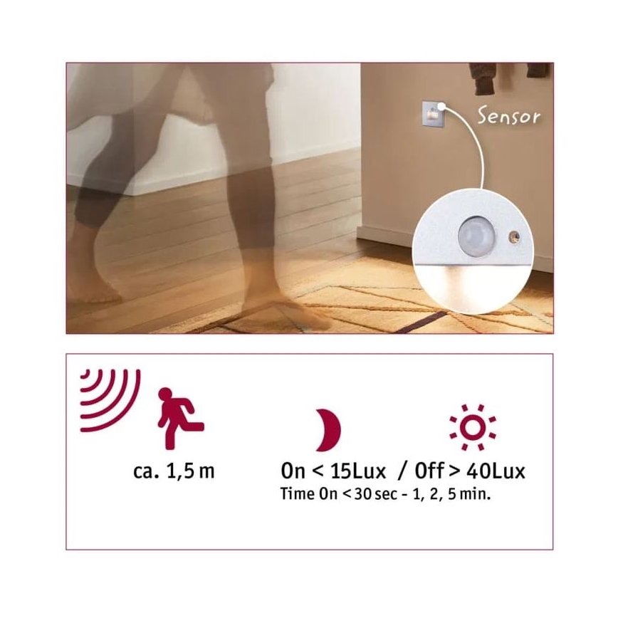 Paulmann  93134 - LED/1,2W Laiptinės šviestuvai su jutikliu EDGE 230V matinis chromas
