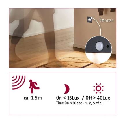 Paulmann  93135 - LED/1,2W Laiptinės šviestuvai su jutikliu EDGE 230V juoda