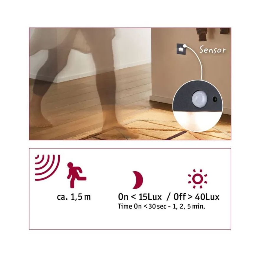 Paulmann  93135 - LED/1,2W Laiptinės šviestuvai su jutikliu EDGE 230V juoda