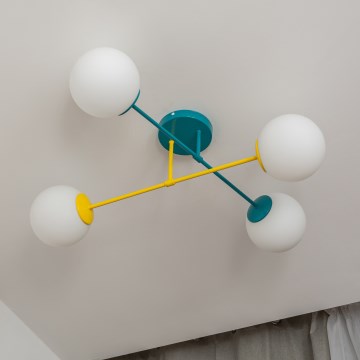 Paviršinis lubų šviestuvas MOON 4xE27/15W/230V turkio/geltona