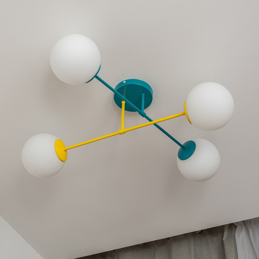 Paviršinis lubų šviestuvas MOON 4xE27/15W/230V turkio/geltona