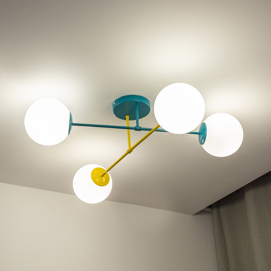 Paviršinis lubų šviestuvas MOON 4xE27/15W/230V turkio/geltona