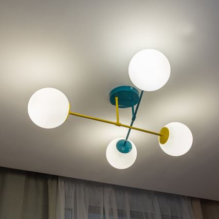 Paviršinis lubų šviestuvas MOON 4xE27/15W/230V turkio/geltona