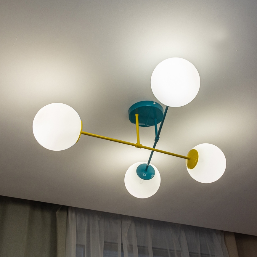 Paviršinis lubų šviestuvas MOON 4xE27/15W/230V turkio/geltona