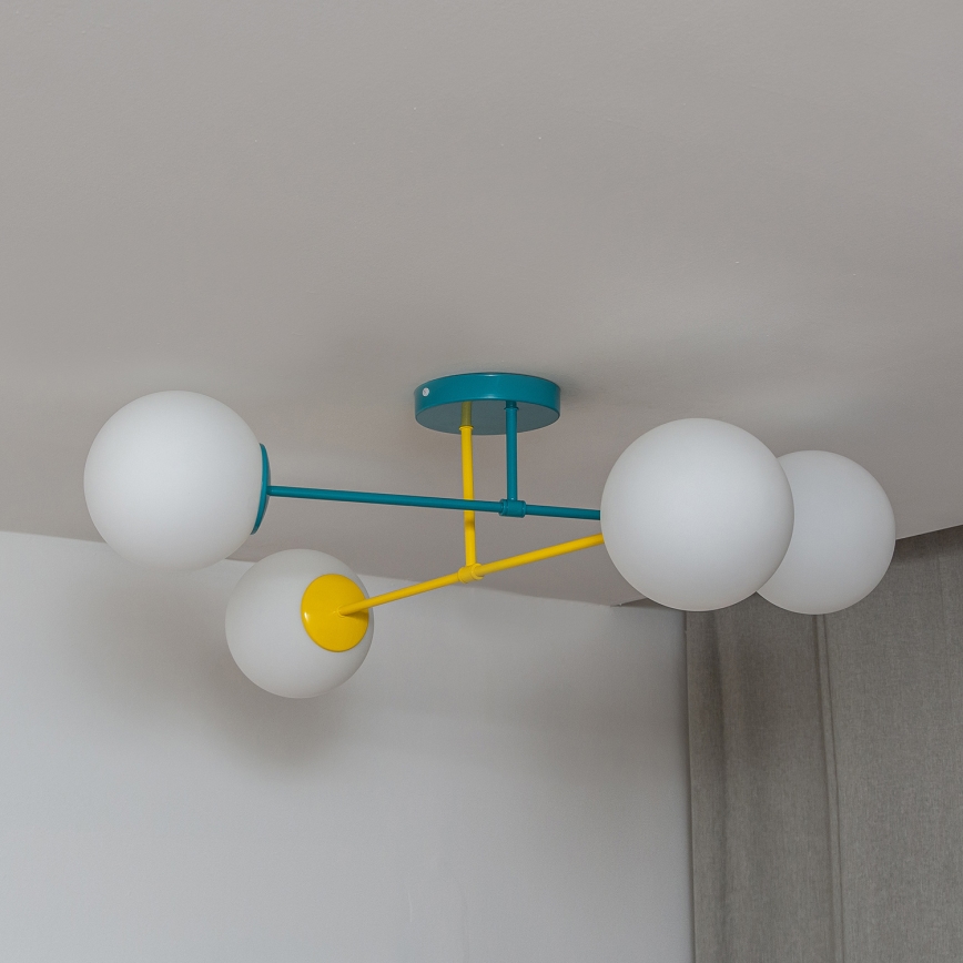 Paviršinis lubų šviestuvas MOON 4xE27/15W/230V turkio/geltona