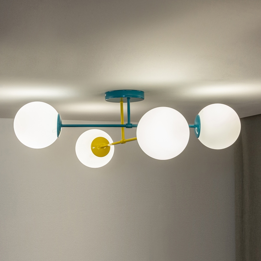 Paviršinis lubų šviestuvas MOON 4xE27/15W/230V turkio/geltona