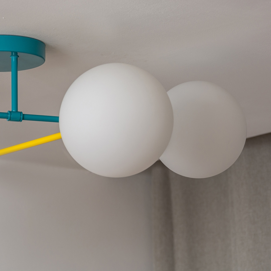 Paviršinis lubų šviestuvas MOON 4xE27/15W/230V turkio/geltona