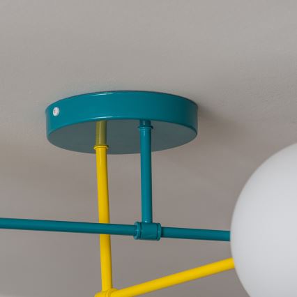 Paviršinis lubų šviestuvas MOON 4xE27/15W/230V turkio/geltona