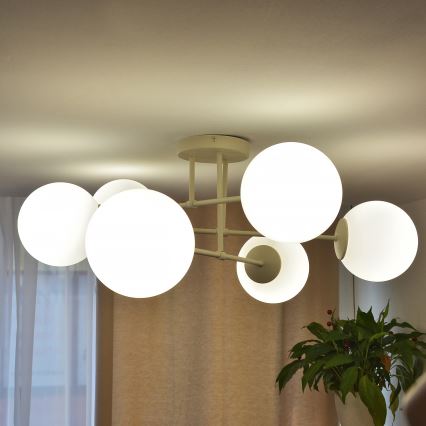Paviršinis lubų šviestuvas MOON 6xE27/15W/230V kreminės spalvos