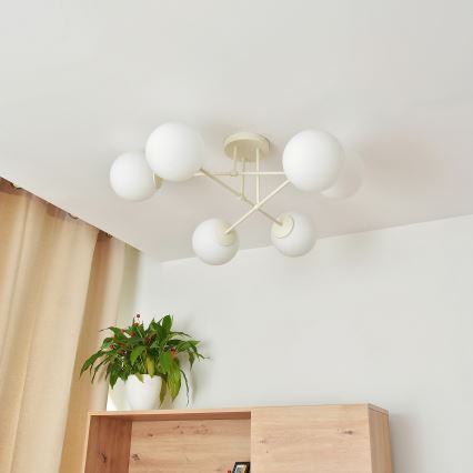 Paviršinis lubų šviestuvas MOON 6xE27/15W/230V kreminės spalvos