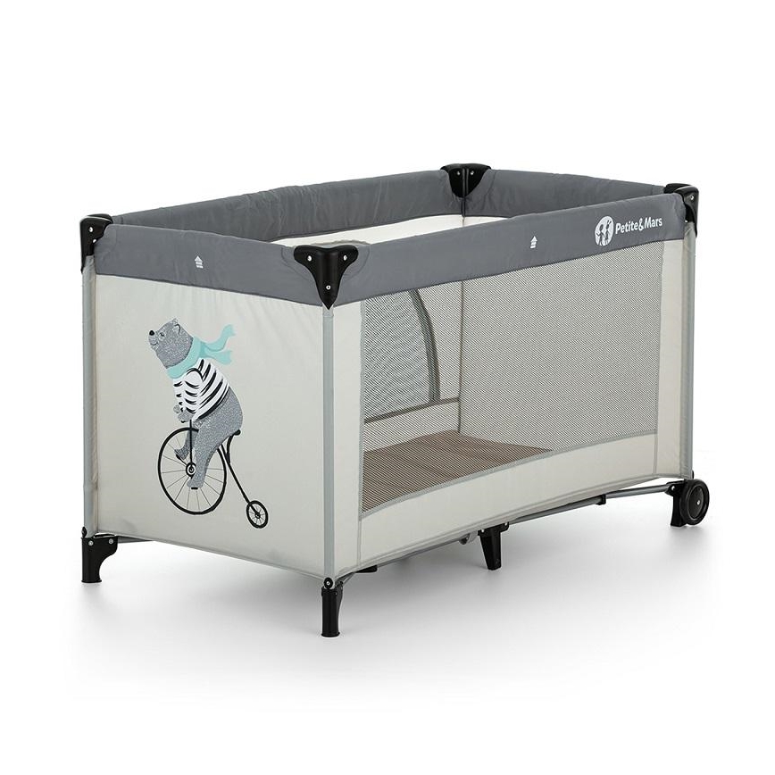 PETITE&MARS - Kelioninė lovelė NYJA TEDDY BIKER pilka/smėlio spalvos