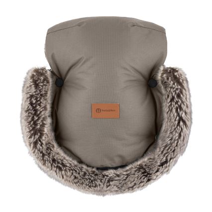PETITE&MARS - KOMPLEKTAS Vaikiškas miegmaišis 4 viename COMFY + vežimėlio rankų šildikliai FURRY Mocha Mousse