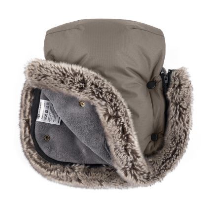 PETITE&MARS - KOMPLEKTAS Vaikiškas miegmaišis 4 viename COMFY + vežimėlio rankų šildikliai FURRY Mocha Mousse