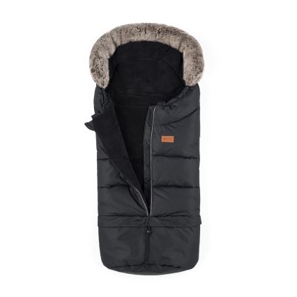 PETITE&MARS - KOMPLEKTAS Kūdikių vokelis 4in1 ARCTIC + stroller ranka muffs FURRY Forever Black