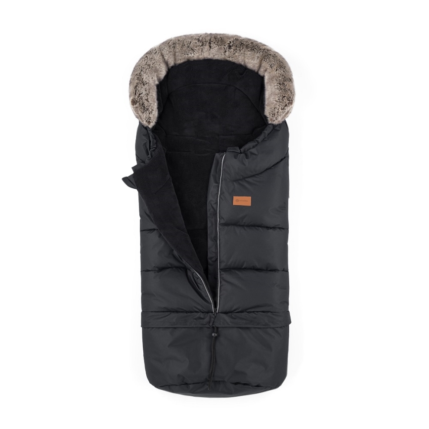 PETITE&MARS - KOMPLEKTAS Kūdikių vokelis 4in1 ARCTIC + stroller ranka muffs FURRY Forever Black