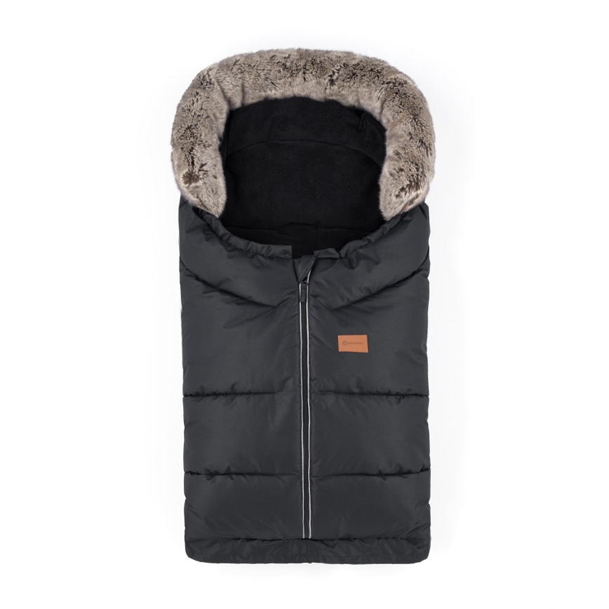PETITE&MARS - KOMPLEKTAS Kūdikių vokelis 4in1 ARCTIC + stroller ranka muffs FURRY Forever Black