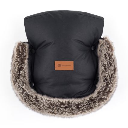 PETITE&MARS - KOMPLEKTAS Kūdikių vokelis 4in1 ARCTIC + stroller ranka muffs FURRY Forever Black