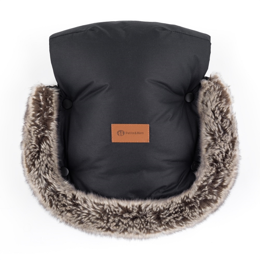 PETITE&MARS - KOMPLEKTAS Kūdikių vokelis 4in1 ARCTIC + stroller ranka muffs FURRY Forever Black