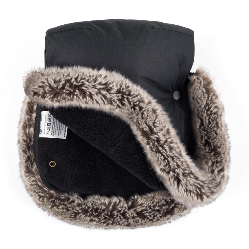 PETITE&MARS - KOMPLEKTAS Kūdikių vokelis 4in1 ARCTIC + stroller ranka muffs FURRY Forever Black
