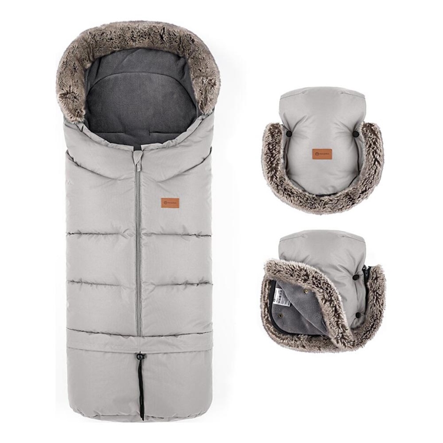 PETITE&MARS-KOMPLEKTAS Kūdikių vokelis 4in1 ARCTIC + stroller ranka muffs FURRY Champagne Shower