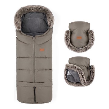PETITE&MARS - KOMPLEKTAS Kūdikių vokelis 4in1 ARCTIC + stroller ranka muffs FURRY Mocha Mousse
