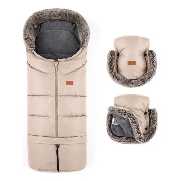 PETITE&MARS - KOMPLEKTAS Kūdikių vokelis 4in1 ARCTIC + stroller ranka muffs FURRY rožė Petal