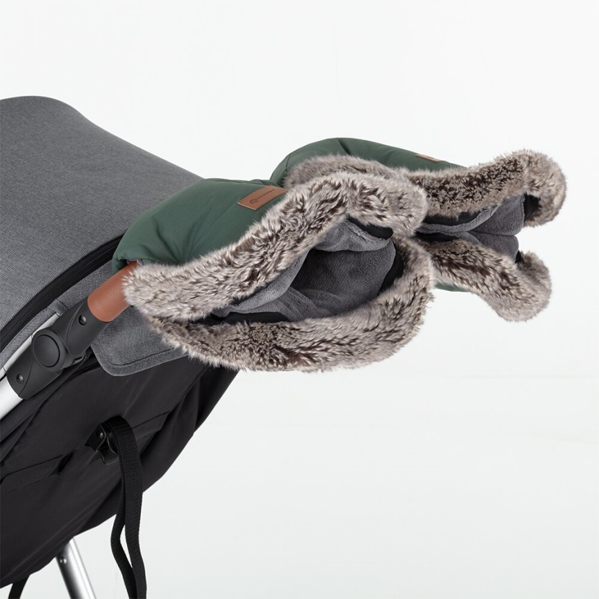 PETITE&MARS - KOMPLEKTAS Kūdikių vokelis 4in1 ARCTIC + stroller ranka muffs FURRY Veritable Khaki