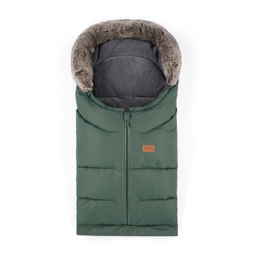 PETITE&MARS - KOMPLEKTAS Kūdikių vokelis 4in1 ARCTIC + stroller ranka muffs FURRY Veritable Khaki