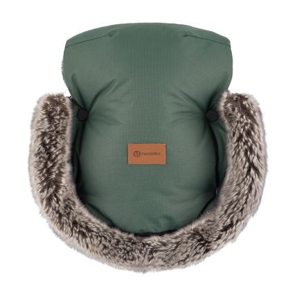 PETITE&MARS - KOMPLEKTAS Kūdikių vokelis 4in1 ARCTIC + stroller ranka muffs FURRY Veritable Khaki