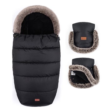PETITE&MARS - KOMPLEKTAS Kūdikių vokelis 4in1 COMFY + stroller ranka muffs FURRY Forever Black