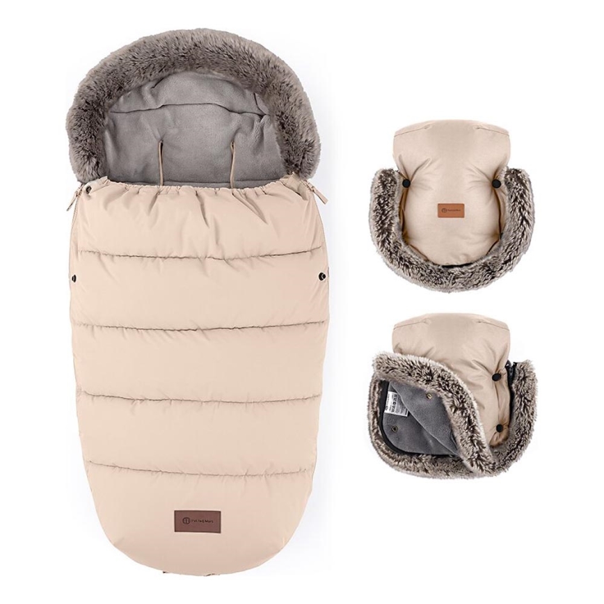 PETITE&MARS - KOMPLEKTAS Kūdikių vokelis 4in1 COMFY + stroller ranka muffs FURRY rožė Petal