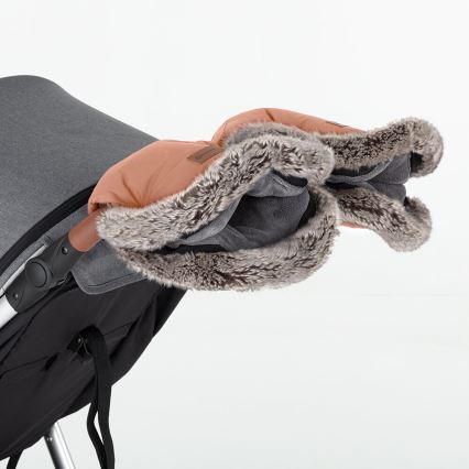 PETITE&MARS - KOMPLEKTAS Kūdikių vokelis 4in1 COMFY + stroller ranka muffs FURRY Pastel Peach
