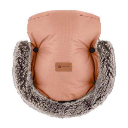 PETITE&MARS - KOMPLEKTAS Kūdikių vokelis 4in1 COMFY + stroller ranka muffs FURRY Pastel Peach