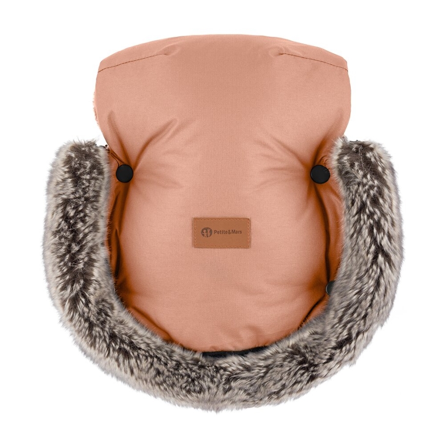 PETITE&MARS - KOMPLEKTAS Kūdikių vokelis 4in1 COMFY + stroller ranka muffs FURRY Pastel Peach