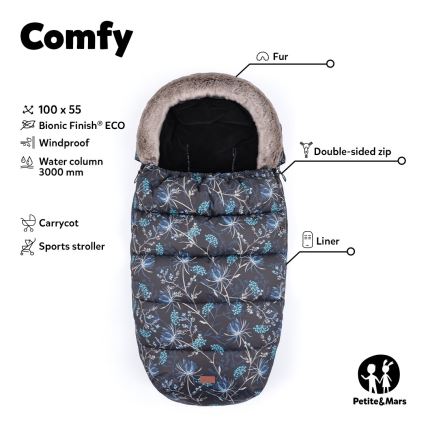 PETITE&MARS - KOMPLEKTAS Kūdikių vokelis 4in1 COMFY + stroller ranka muffs FURRY Pastel Peach