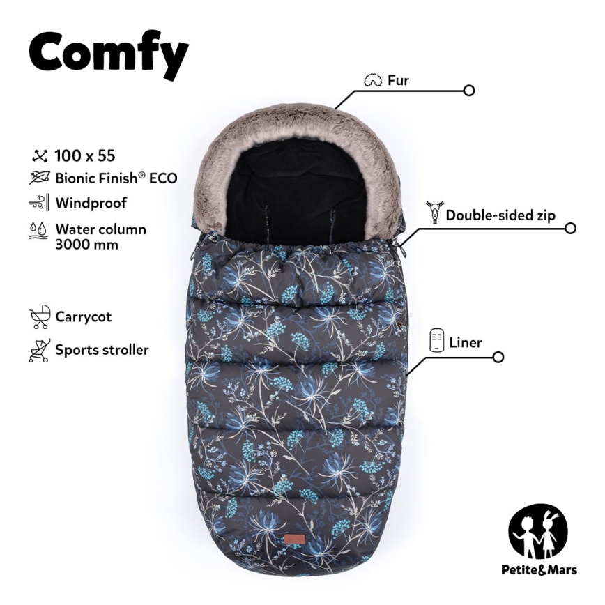 PETITE&MARS - KOMPLEKTAS Kūdikių vokelis 4in1 COMFY + stroller ranka muffs FURRY Pastel Peach