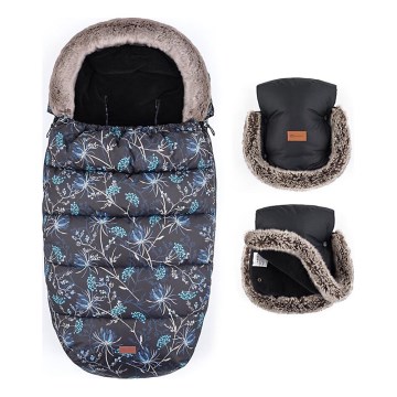 PETITE&MARS - KOMPLEKTAS Kūdikių vokelis 4in1 COMFY Stylish Beauty + stroller ranka muffs FURRY Forever Black