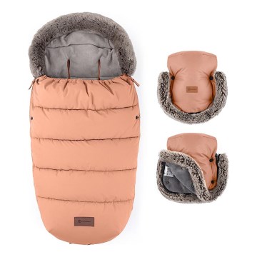PETITE&MARS - RINKINYS Vaikiškas miegmaišis 4in1 COMFY + rankovės vežimėliui FURRY Pastelinis persikas