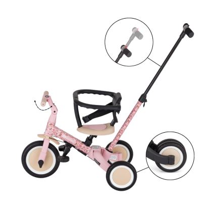 PETITE&MARS - Vaikiškas triratukas 5 viename TURBO LIMITED Rosy Wilderness