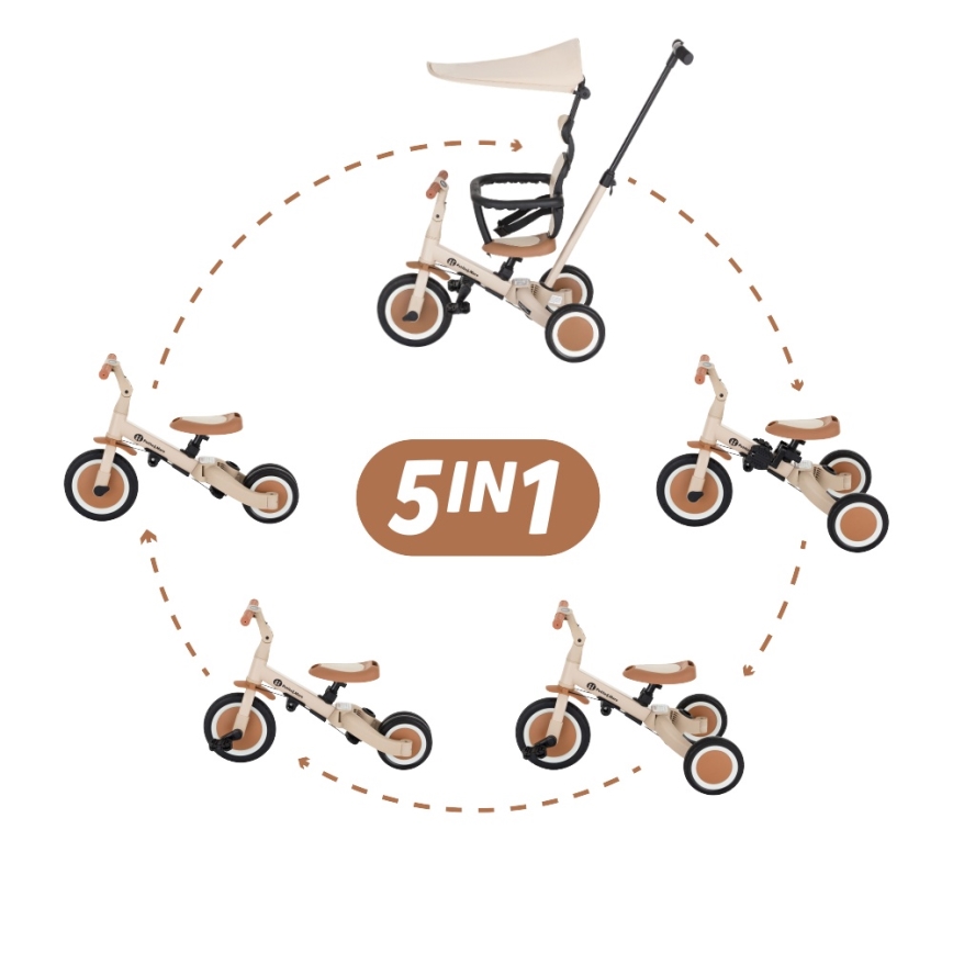 PETITE&MARS - Vaikiškas triratukas 5 viename TURBO PLUS Desert Sand