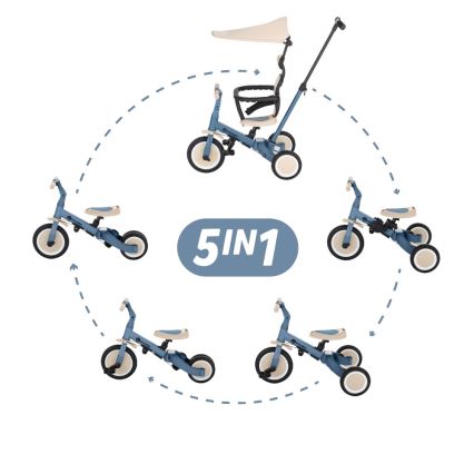PETITE&MARS - Vaikiškas triratukas 5 viename TURBO PLUS Vandenyno mėlyna