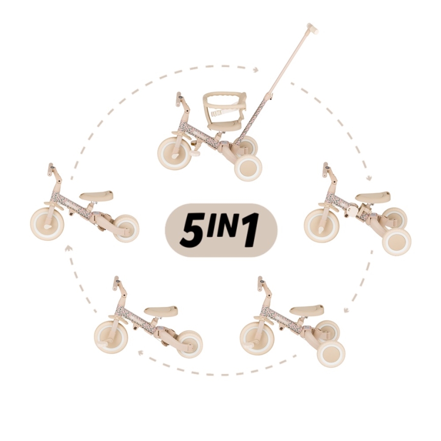 PETITE&MARS - Vaikiškas triratukas 5in1 TURBO LIMITED Rožinė pieva