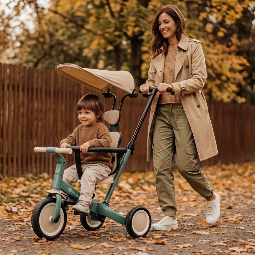 PETITE&MARS - Vaikiškas triratukas 5in1 TURBO PLUS Misty Green